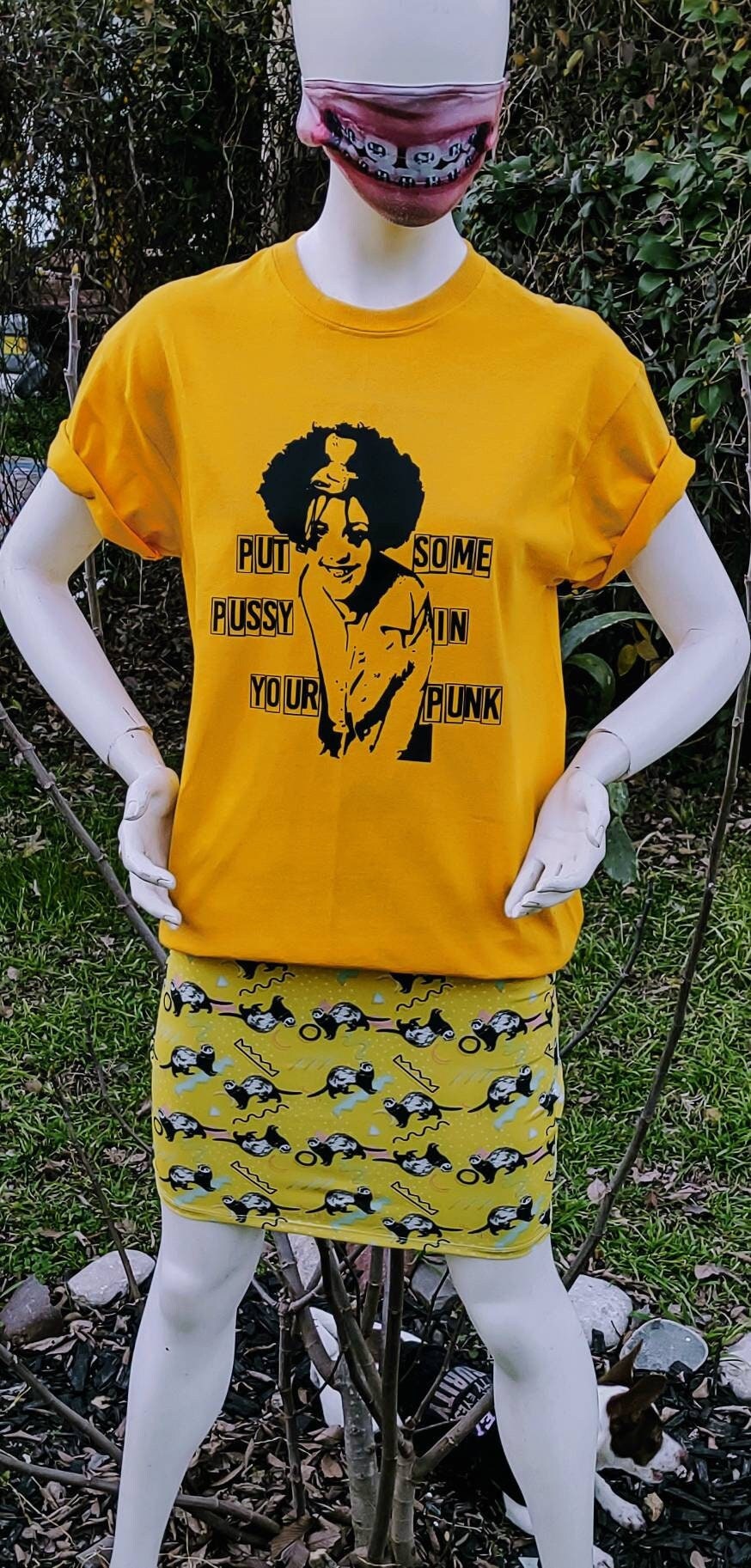 POLY STYRENE: PUT SOME PUS$Y IN YOUR PUNK T-SHIRT GOLDEN YELLOW ALMOST SOLD OUT FOREVER